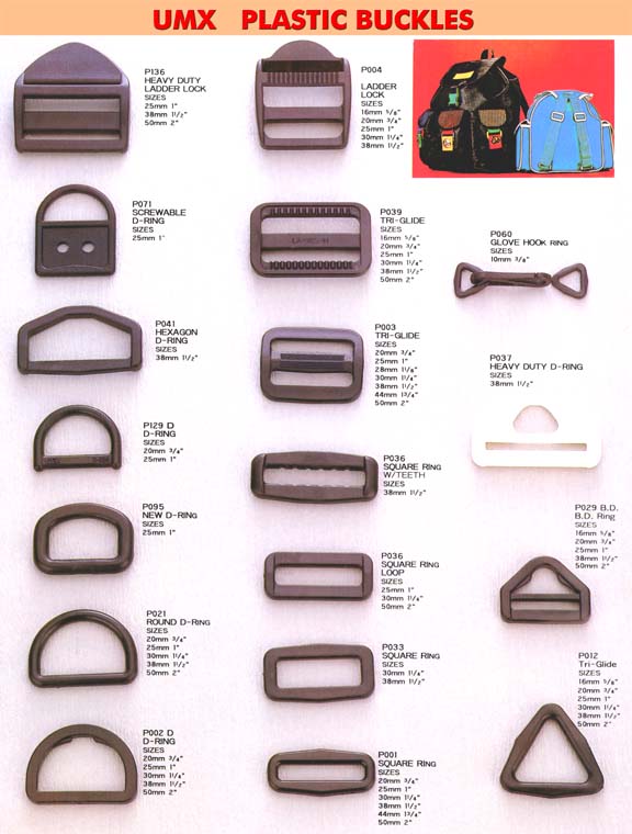 Series Plastic Buckles: D-Rings, Tri-Rings, Square-Rings, Hexagon-Rings, Ladder Locks made of Plastic