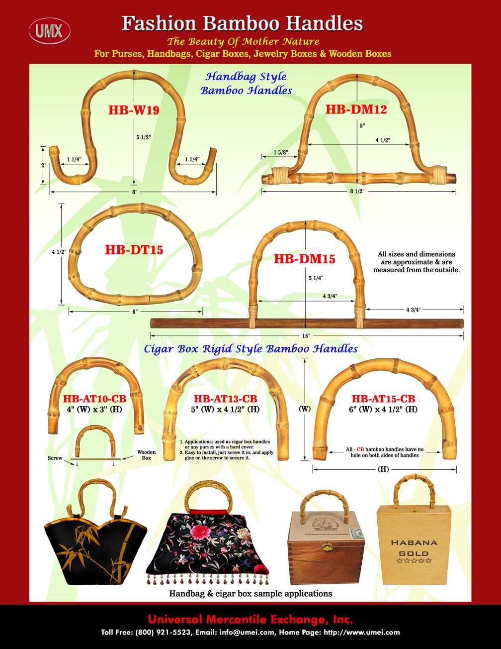 UMX Stylish Bamboo Handles For Fashion Purses, Handbags, Cigar Boxes, Jewelry Boxes
or Cigarbox Purse.