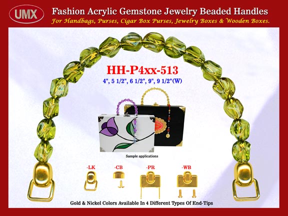 We are supplier of women's handmade handbag making hardware accessory. Our wholesale women's handmade handbag handles are fashioned from Tourmaline gemstone beads - smoky yellow acrylic gemstone beads.