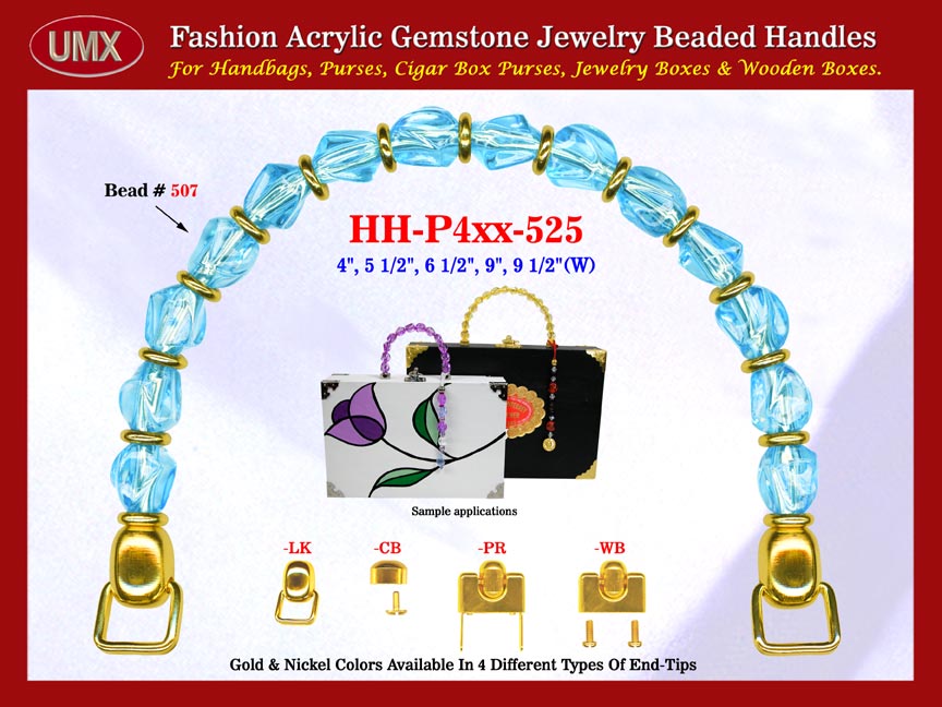 We are supplier of women's tote handbag making hardware supplies. Our wholesale women's tote handbag handles are fashioned from aquamarine gemstone beads - acrylic aquamarine beads.