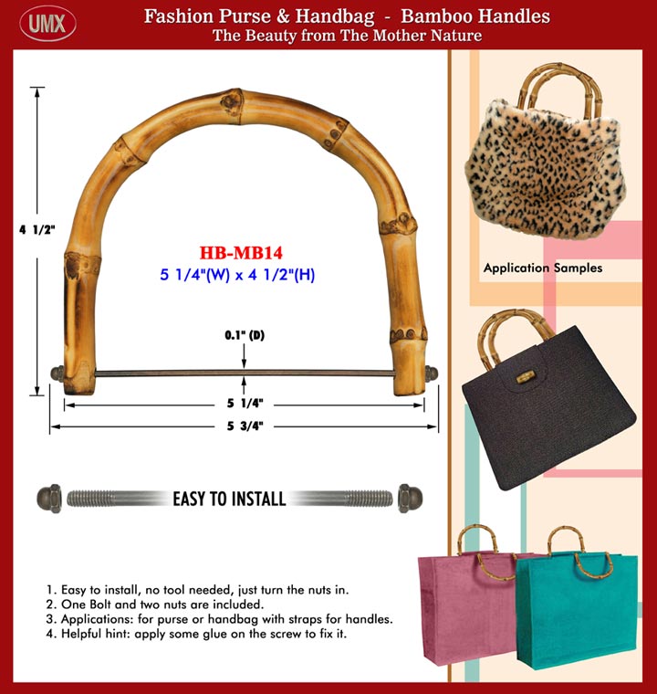 Bamboo Handle With Metal Bar: Fashion Bamboo Handles Hardware For Fashion Purses
and Handbags