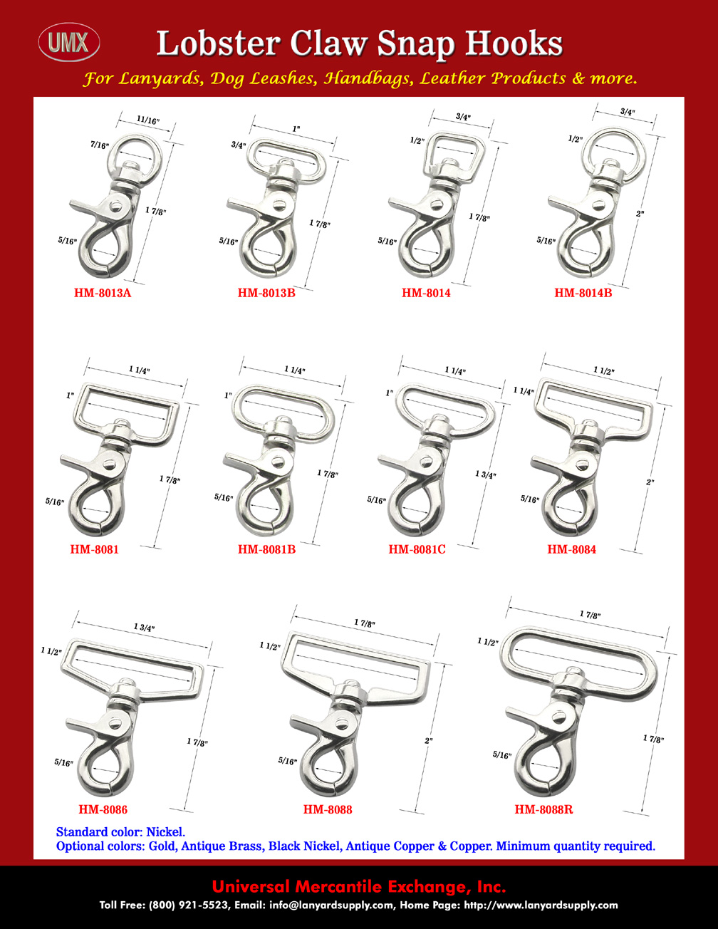 Small Size to Short Profile Lobster Snap Hooks - Schematic Drawing