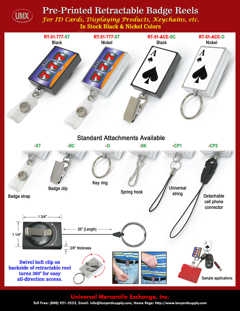 Cool and Fun Rectangle Retractable Reels With Pre-Printed 777 and ACE.