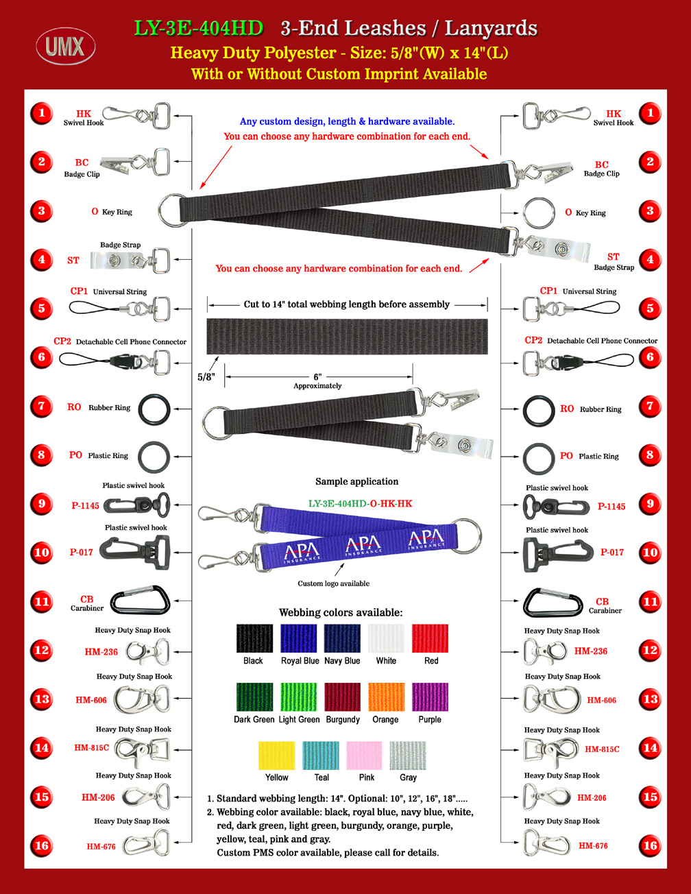 LY-3E-404HD Three-Attachment 5/8" Heavy Duty Leashes.