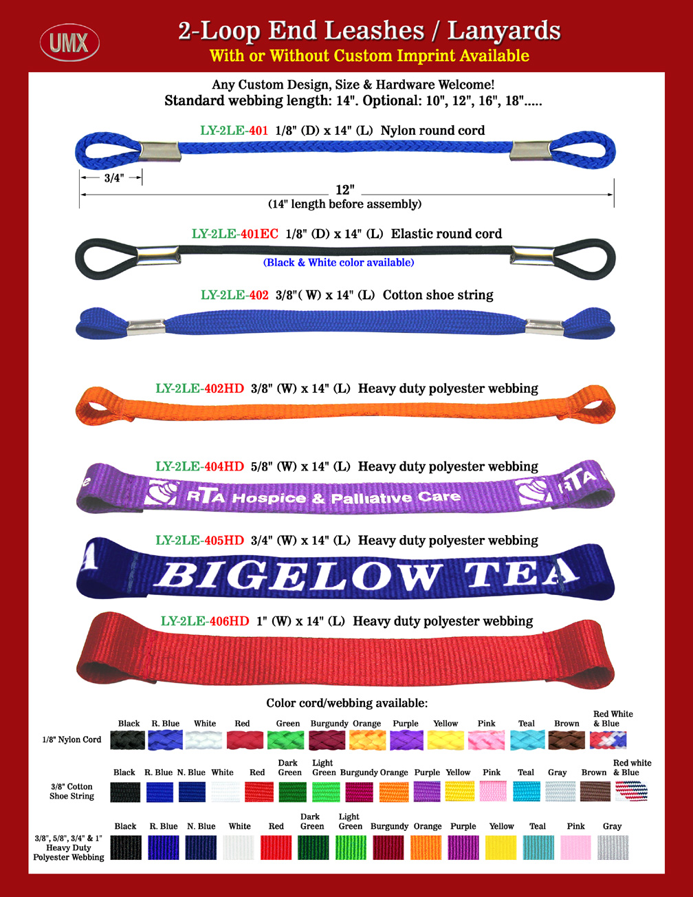 2-Loop-End Leashes - Overall View - Nylon, Elastic, Fabric, Cotton, Polyester Plastic Cord or Strap Leash Lanyards.