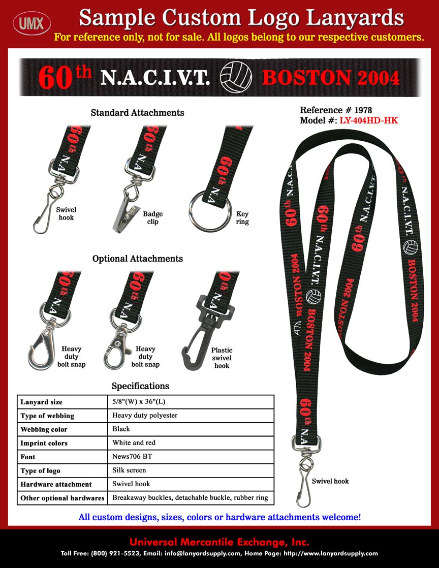 60th N.A.C.I.V.T. Boston Lanyards - Custom Lanyards - Volleyball Tournament Lanyards.