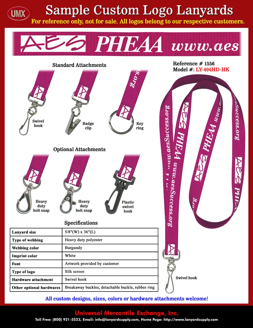 5/8" Custom Printed Lanyards: AES PHEAA AesSuccess Dot Org - Web Address Lanyards.