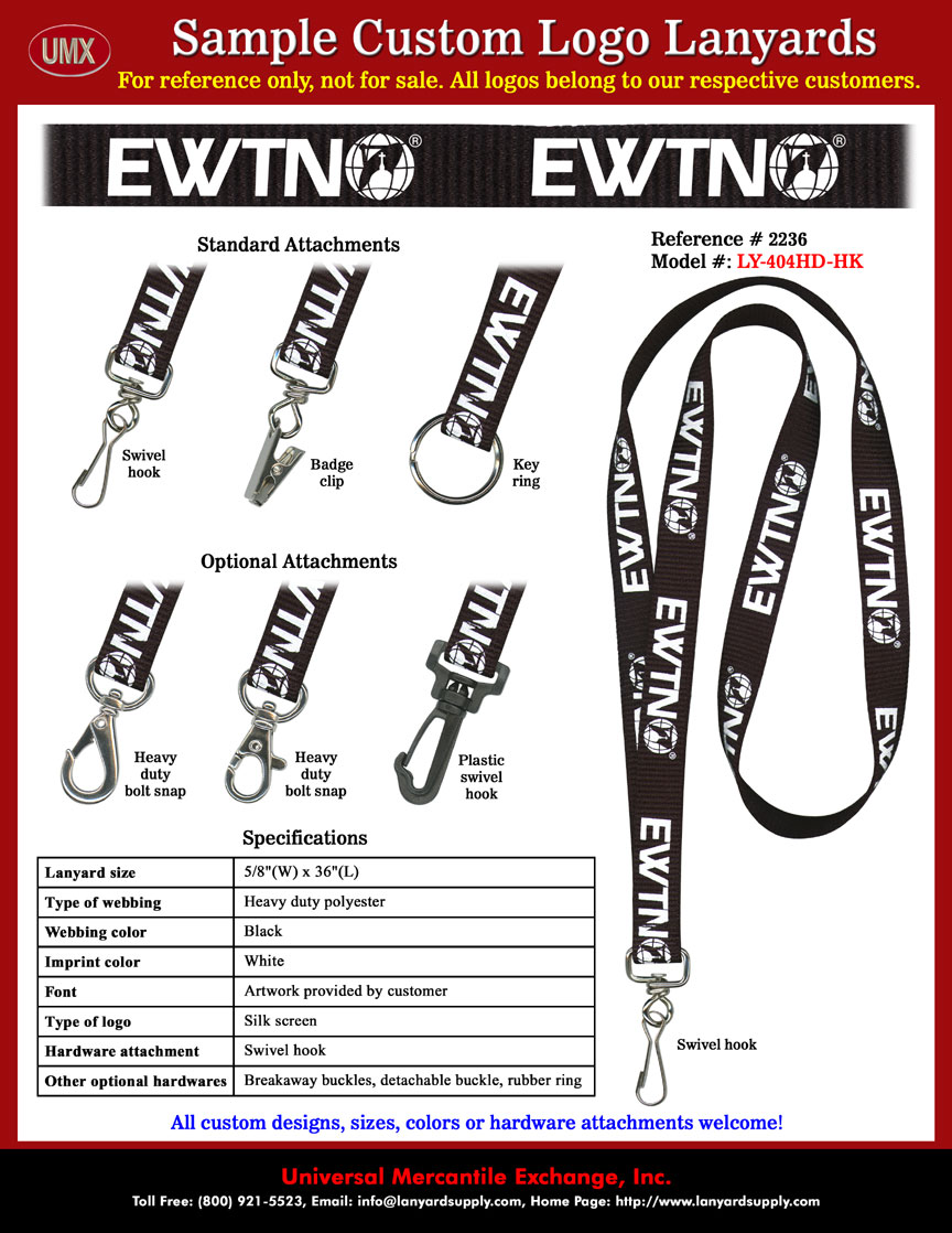 5/8" Custom Printed Lanyards: EWTN Lanyards - Eternal Word Television Network, Global Catholic Network Lanyards.