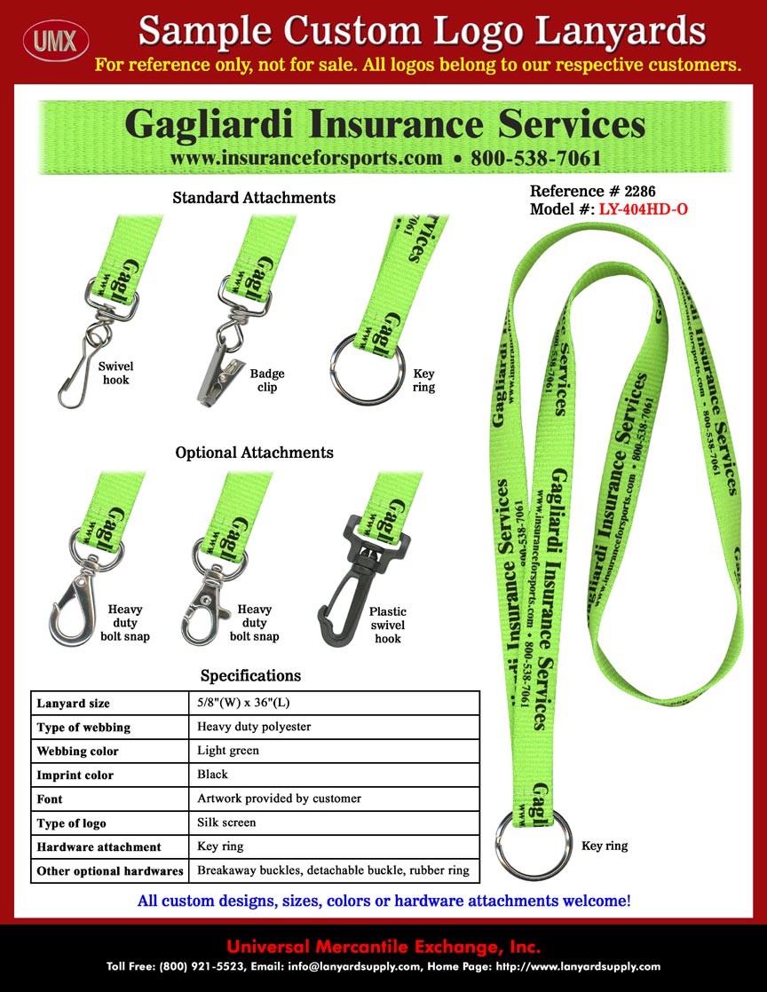 5/8" Custom Printed Lanyards: Gagliardi Insurance Services Lanyards - With Toll Free Phone Number, Web Address Printed Lanyards.