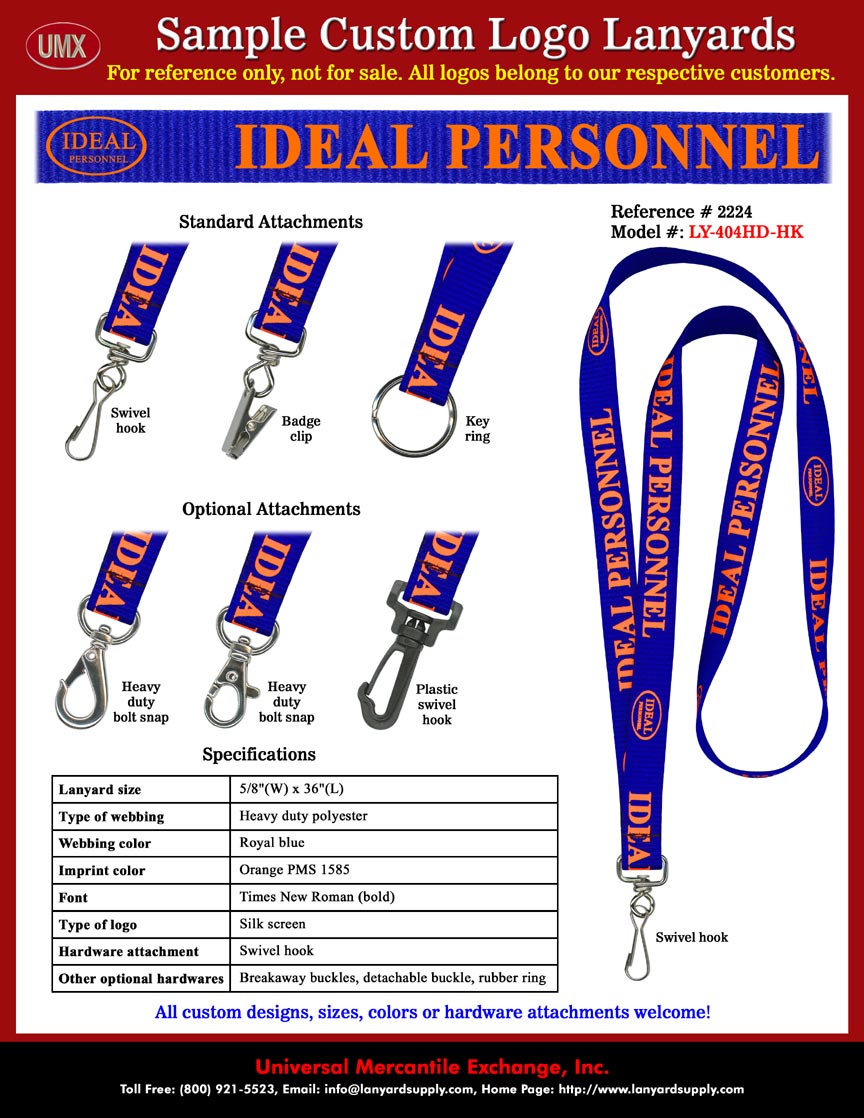 5/8" Custom Printed Lanyards: IDEAL PERSONNEL Lanyards - With IDEAL PERSONNEL Logo Printed.