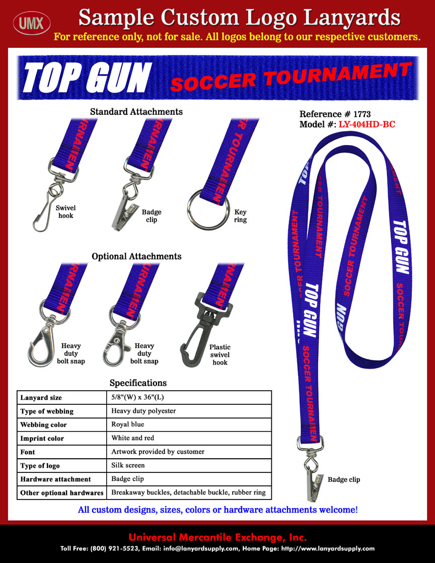 5/8" Custom Printed: TOP GUN SOCCER TOURNAMENT Lanyards..