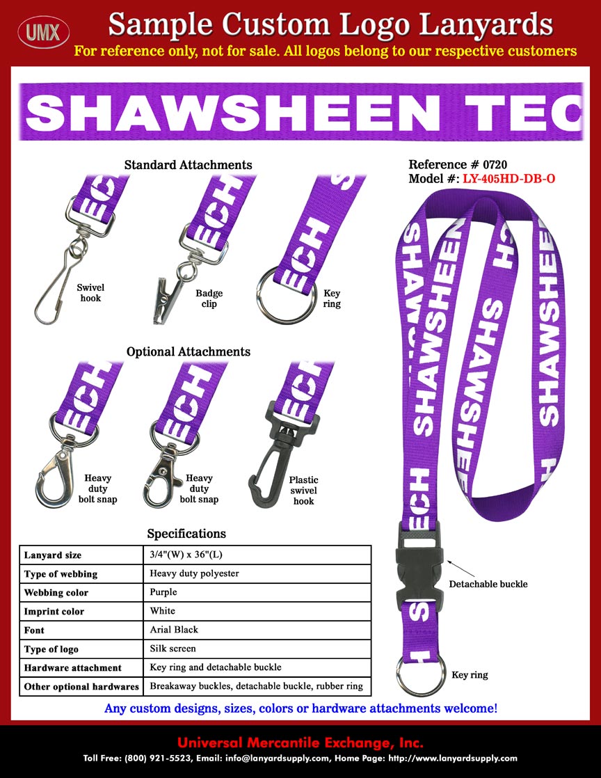 3/4" Custom Printed: Shawsheen Valley Regional Technical High School Lanyards - With Detachable Buckles and Keychains.