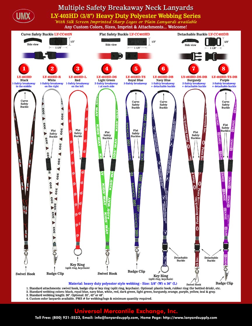 Heavy Duty Safety Lanyards: Multiple Safety Break Away Neck Lanyards.