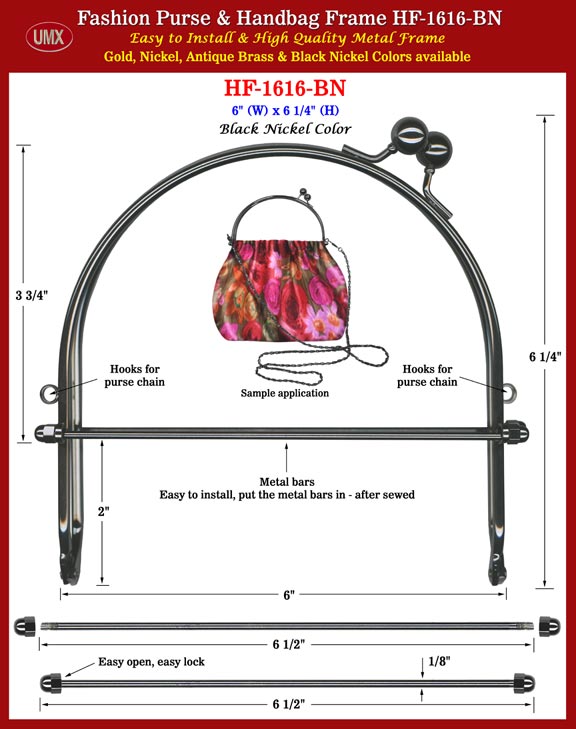 UMX Purse Frame with Metal Bars HF-1616-Black Nickel Color Series