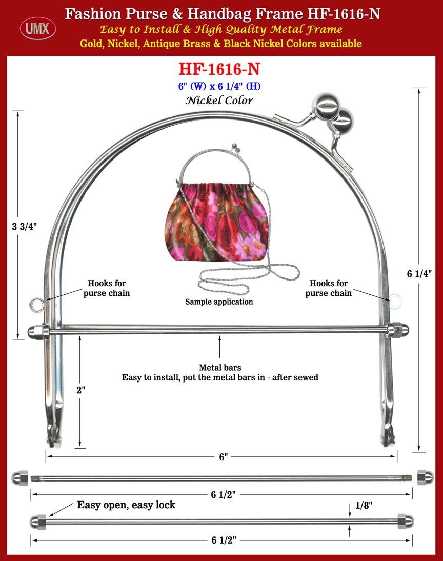 Purse Frame with Metal Bars HF-1616-Nickel Color Series