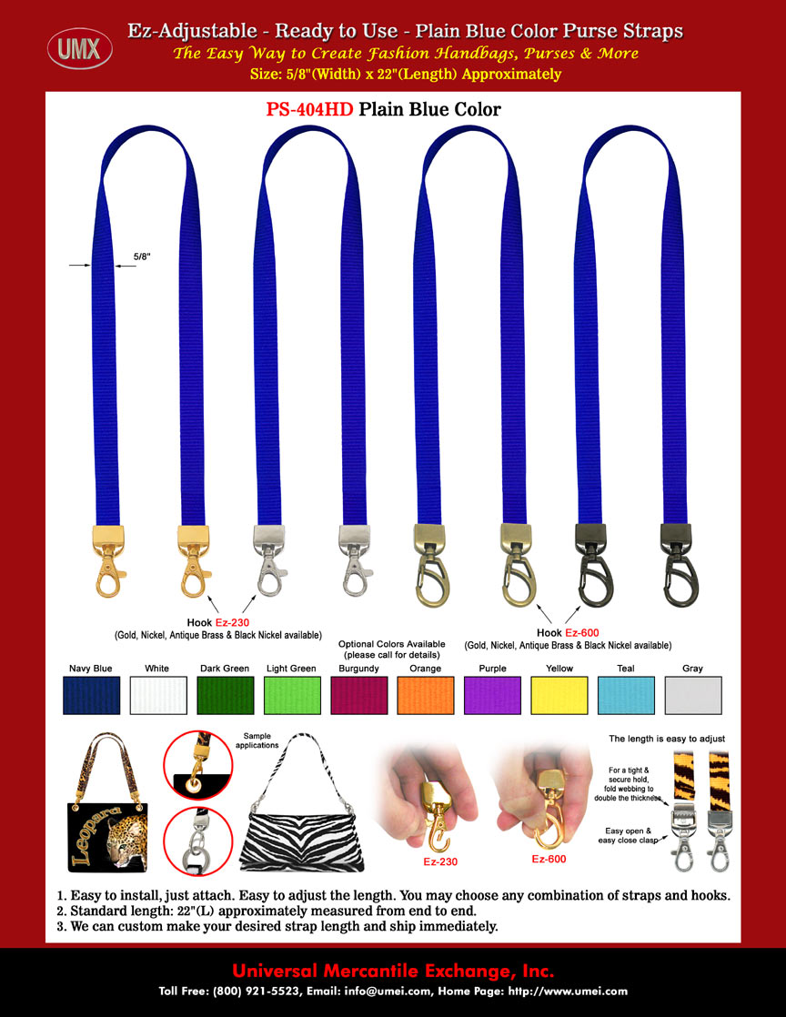 Plain Royal Blue Color Purse Straps and Non-Printed Handbag Straps